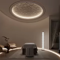 Serene SPA Sauna Interior With Round Ceiling Light Cozy Seats And Soft Ambient Lighting
