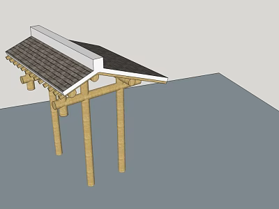 Traditional Wooden Outdoor Pavilion Structure With Tile Roof And Support Columns 3d model
