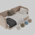 Stylish Kids Bed With Upholstered Backrest Brown Light Pink With Pillows Blanket And Bed Sheets