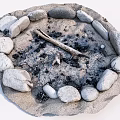 Garden Decorative Stone Fire Pit with Circular Stone Border Ash and Wooden Stick