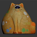 Orange Cat Shaped Decorative Figurine With Colorful Dots For Home Ornament