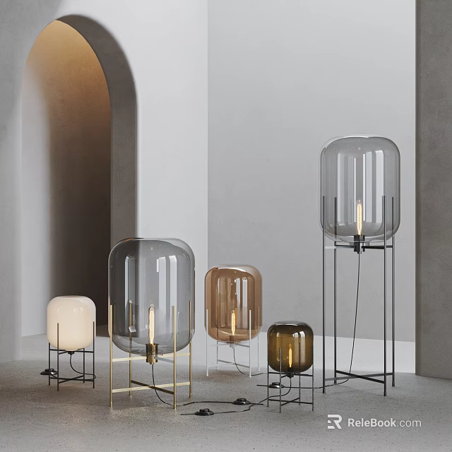 Stylish Modern Floor Lamps With Glass Shades And Metal Stands For Home Interior 3d model 