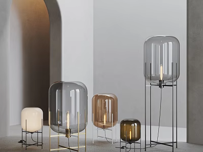 Stylish Modern Floor Lamps With Glass Shades And Metal Stands For Home Interior 3d model