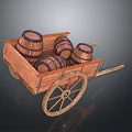 Wooden Cart Loaded With Wooden Barrels With Spoked Wheels And Vintage Design