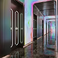 Luxurious Modern Elevator Hallway Design With Ambient Lighting Mirrored Floor And Sleek Panels