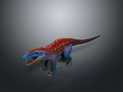 Colorful Spotted Dinosaur 3D Model with Open Mouth and Vibrant Red Blue Skin 3d model