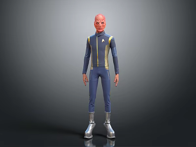 Game Movie Character With Red Head Blue Uniform Yellow Stripes And Silver Boots 3d model