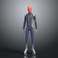 Game Movie Character With Red Head Blue Uniform Yellow Stripes And Silver Boots