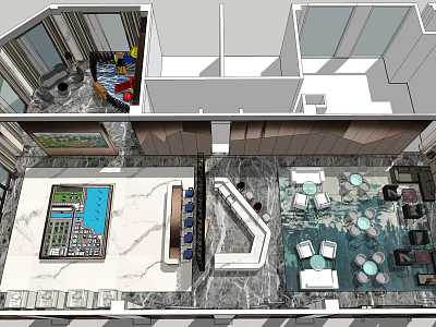 Modern Sales Office Interior With Marble Reception Desk Display Area And Seating 3d model