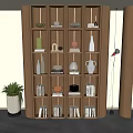 Modern Wooden Decorative Cabinet With Multiple Shelves Holding Books Vases And Decorative Items