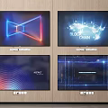Four Televisions Displaying Different Tech Digital Content on Wooden Wall