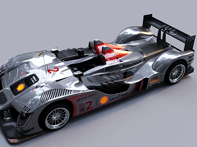 Silver Aerodynamic Race Car With Streamlined Design Rear Wing And Racing Seats 3d model