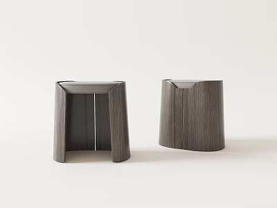 Two Stylish Modern Wooden Stools With Unique Shapes And Hollow Design 3d model
