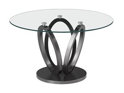 Modern Round Dining Table With Glass Top And Black Metal Curved Base 3d model