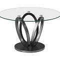 Modern Round Dining Table With Glass Top And Black Metal Curved Base