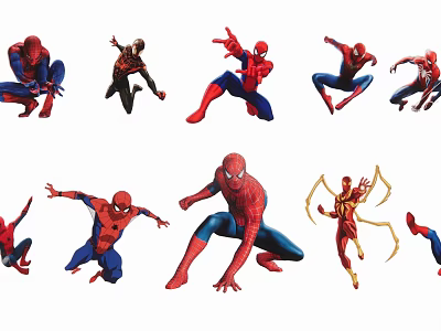 Spider Man Character Silhouettes In Multiple Different Action Poses And Dynamic Stances 3d model