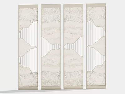 Modern Four Panel Room Divider With Textured Surface And Geometric Patterns 3d model