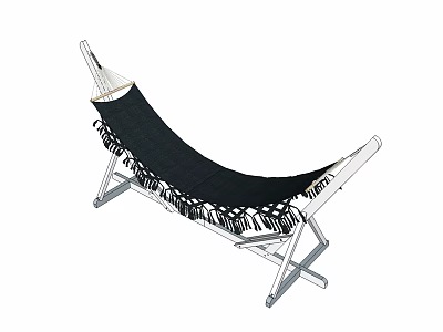 Black Hammock With Fringe Design On Metal Stand For Outdoor Relaxation 3d model