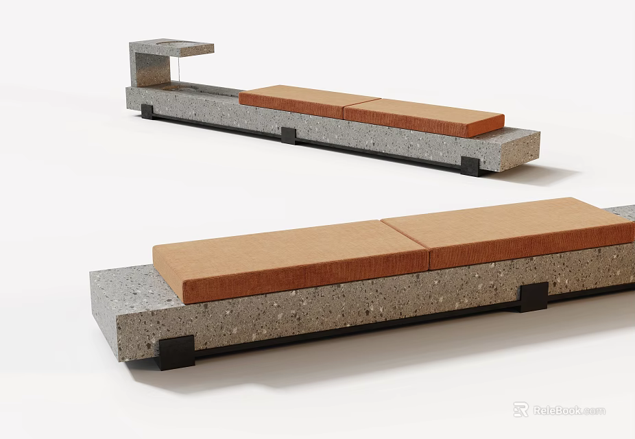 Modern Minimalist Coffee Table With Concrete Base And Brown Wooden Top Interior Design Style 3d model 