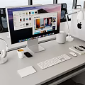 Sleek Notebook Setup On Office Desk With Headphones Coffee Cup Keyboard Mouse And Lamp 3d model