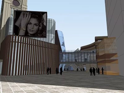 Modern Commercial Street With Contemporary Architecture Large Billboard Pedestrians And Open Public Space 3d model