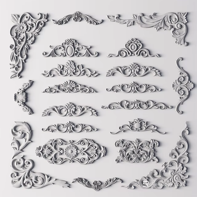 Various Decorative Carvings Showcasing Ornate Patterns And Design Details 3d model 