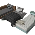 Single Bed Designs Featuring Wooden Frame Checkered Quilt And Striped Pillows 3d model