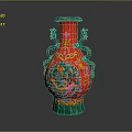 Traditional Chinese Red Vase With Intricate Dragon Patterns And Green Accents