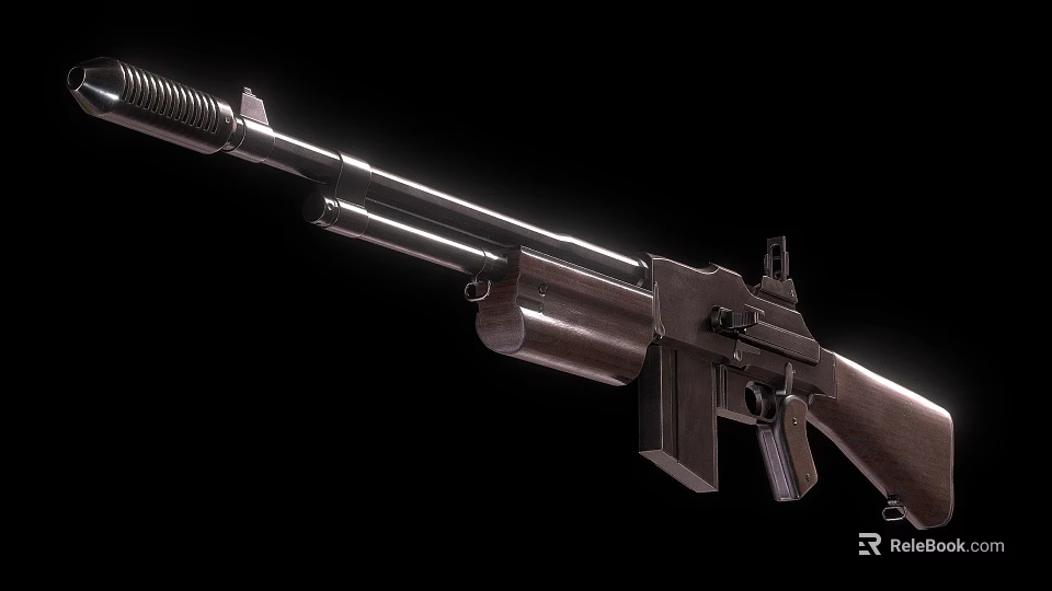 Detailed Metal Rifle With Wooden Stock Shiny Barrel Spring Component And Magazine 3d model 