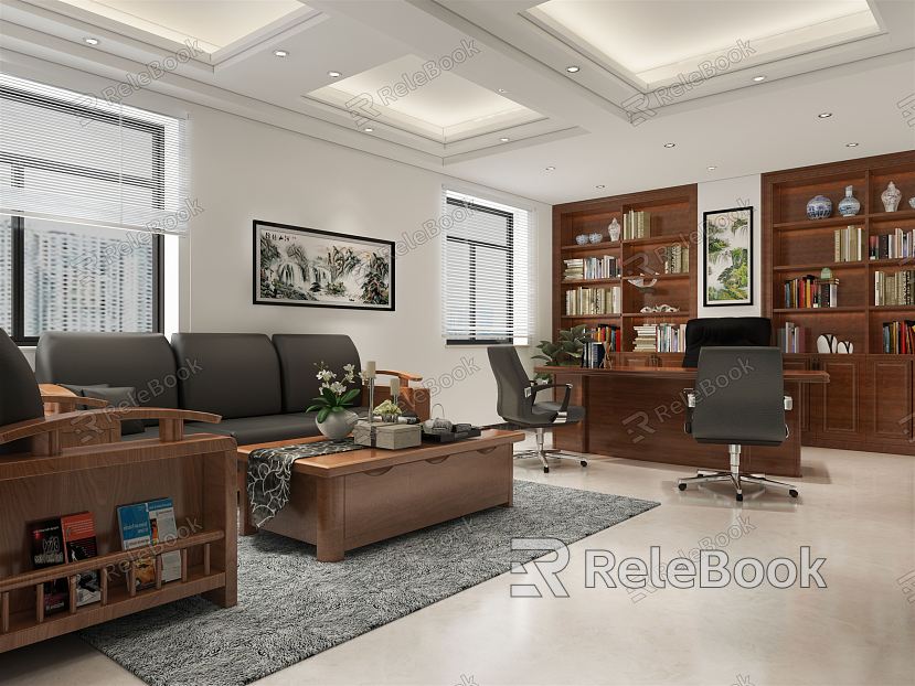 New Chinese Office General Manager Office Heavy Redwood Leather Sofa Combination model