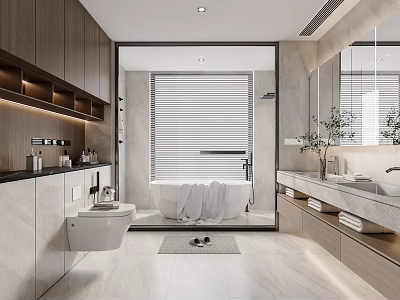 Modern Elegant Bathroom Interior With Freestanding Bathtub Double Vanity And Large Mirror 3d model