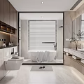 Modern Elegant Bathroom Interior With Freestanding Bathtub Double Vanity And Large Mirror