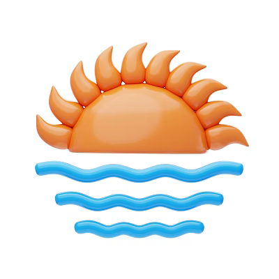 Vibrant Orange Sun Shaped Decorative Ornament Set With Blue Wavy Lines For Home Decor 3d model