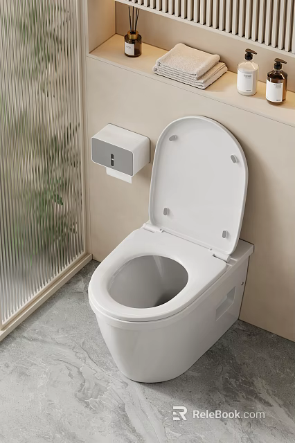 Modern Elegant Soft Toned Bathroom Equipped With Smart Toilet And Wall Mounted Tissue Box 3d model 