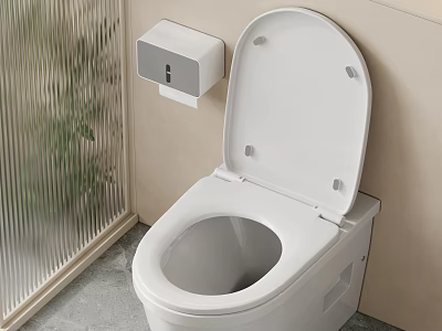 Modern Elegant Soft Toned Bathroom Equipped With Smart Toilet And Wall Mounted Tissue Box 3d model