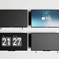 Four Modern Televisions With Windows Interface Digital Clock And Black Screens 3d model