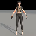 Woman With Ponytail Wearing Black Short Sleeve Crop Top Skinny Jeans Gloves And Heels