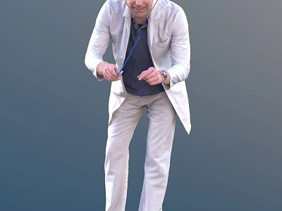 Man in Light Suit Jacket Dark Shirt and Tie Standing Against Gray Background 3d model
