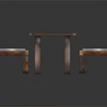 Natural Wooden Table And Stool Set With Striped Top And Sturdy Legs