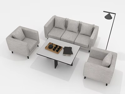 Modern Minimalist Living Room Furniture With Gray Sofa Armchairs Coffee Table And Floor Lamp 3d model