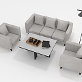 Modern Minimalist Living Room Furniture With Gray Sofa Armchairs Coffee Table And Floor Lamp