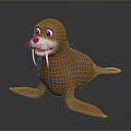 Cartoon Brown Walrus With Blue Eyes Red Nose And White Tusks 3D Model