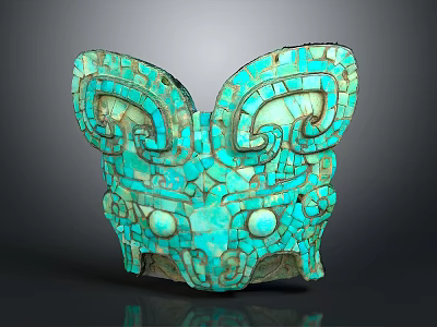 Ancient Turquoise Inlaid Decorative Mask With Intricate Patterns And Cultural Design 3d model