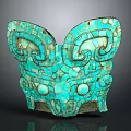 Ancient Turquoise Inlaid Decorative Mask With Intricate Patterns And Cultural Design