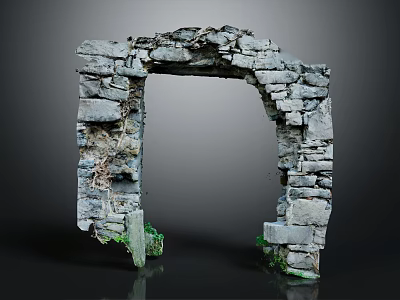 Wood And Stone Archway Structure With Rustic Masonry And Natural Plant Details 3d model