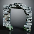 Wood And Stone Archway Structure With Rustic Masonry And Natural Plant Details