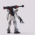 Detailed White Gundam Model With Black Red Back Thrusters And Holding Gun