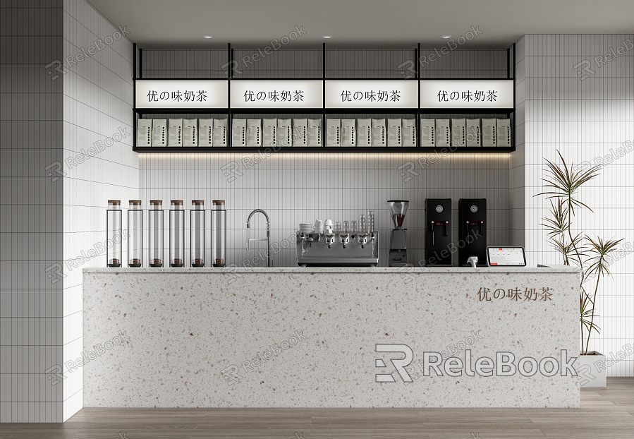 Modern Milk Tea Shop Milk Tea Shop Cashier Coffee Bar Water Bar Front Desk Coffee Machine model