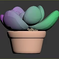 Colorful Succulent Plant with Purple Pink Light Green Leaves in Pink Pot on Dark Background