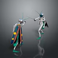 Colorful Moth Insects Fencing With Silver Heads Green Legs And Reflective Surface
